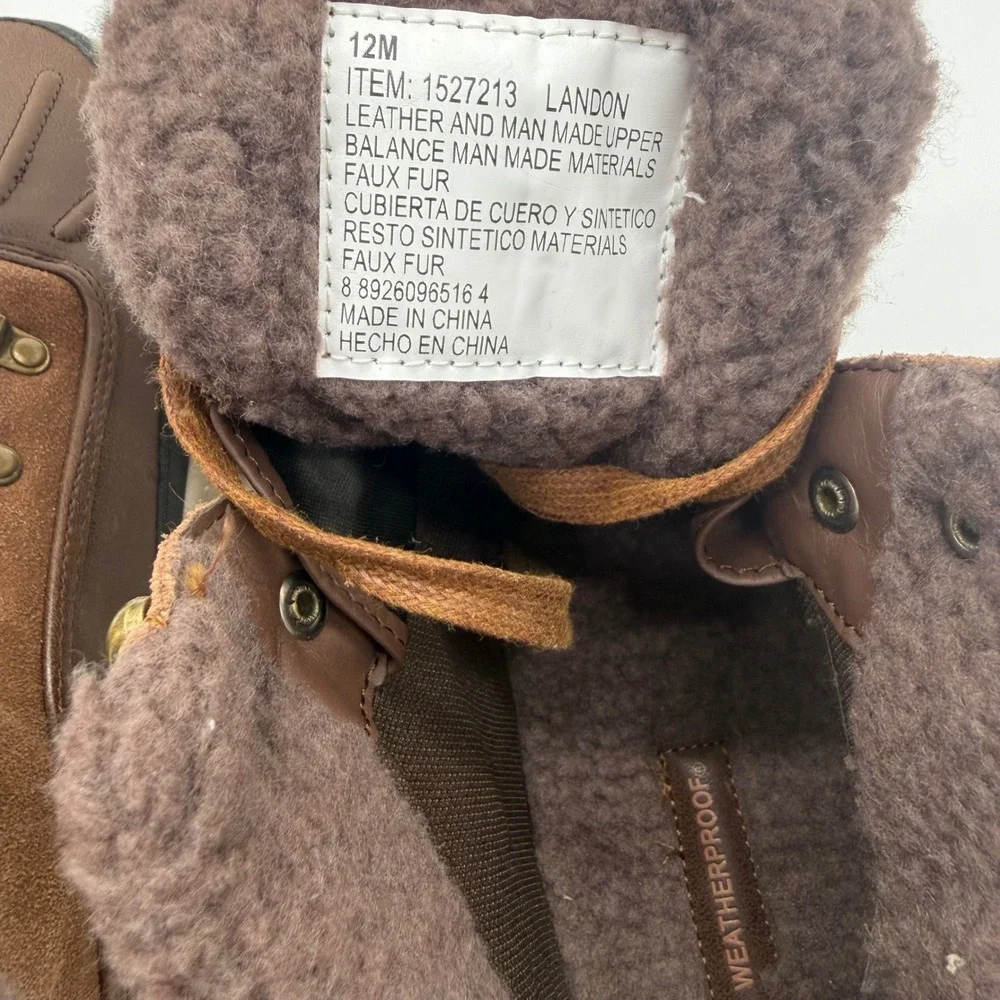 Weatherproof Landon Mens Brown Leather Faux Fur Lined Winter Duck Boots Size 12M